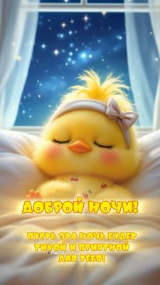 Открытка «Доброй ночи»: Красивые слова доброй ночи с милым цыпленком. Тэги: Добрый вечер и пожелания, Добрый вечер кр…