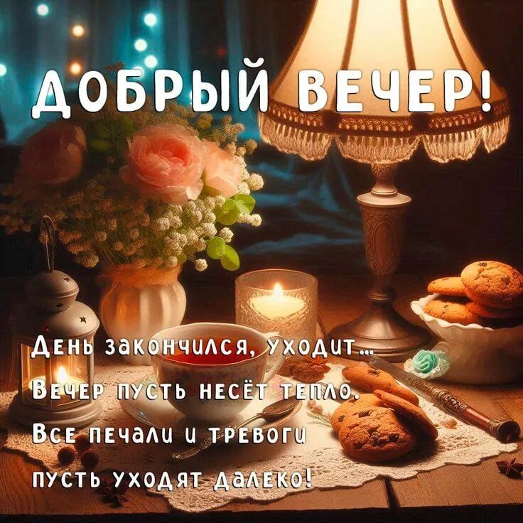 Открытка «Добрый вечер и пожелания»: Добрый вечер: Пожелание тепла и покоя. Тэги: Добрый вечер красивые, Добрый вечер…