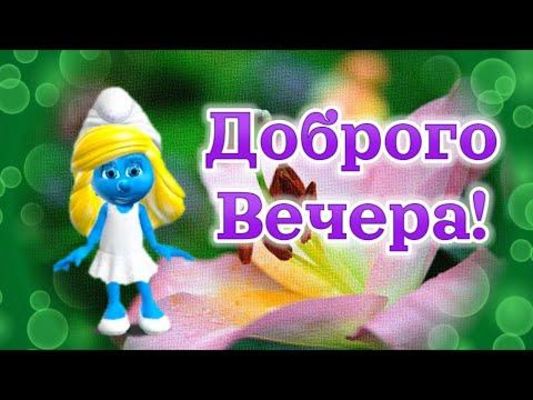 Открытка «Добрый вечер и пожелания»: Добрый вечер: Смурфетта на цветке. Тэги: Добрый вечер красивые, Добрый вечер жен…