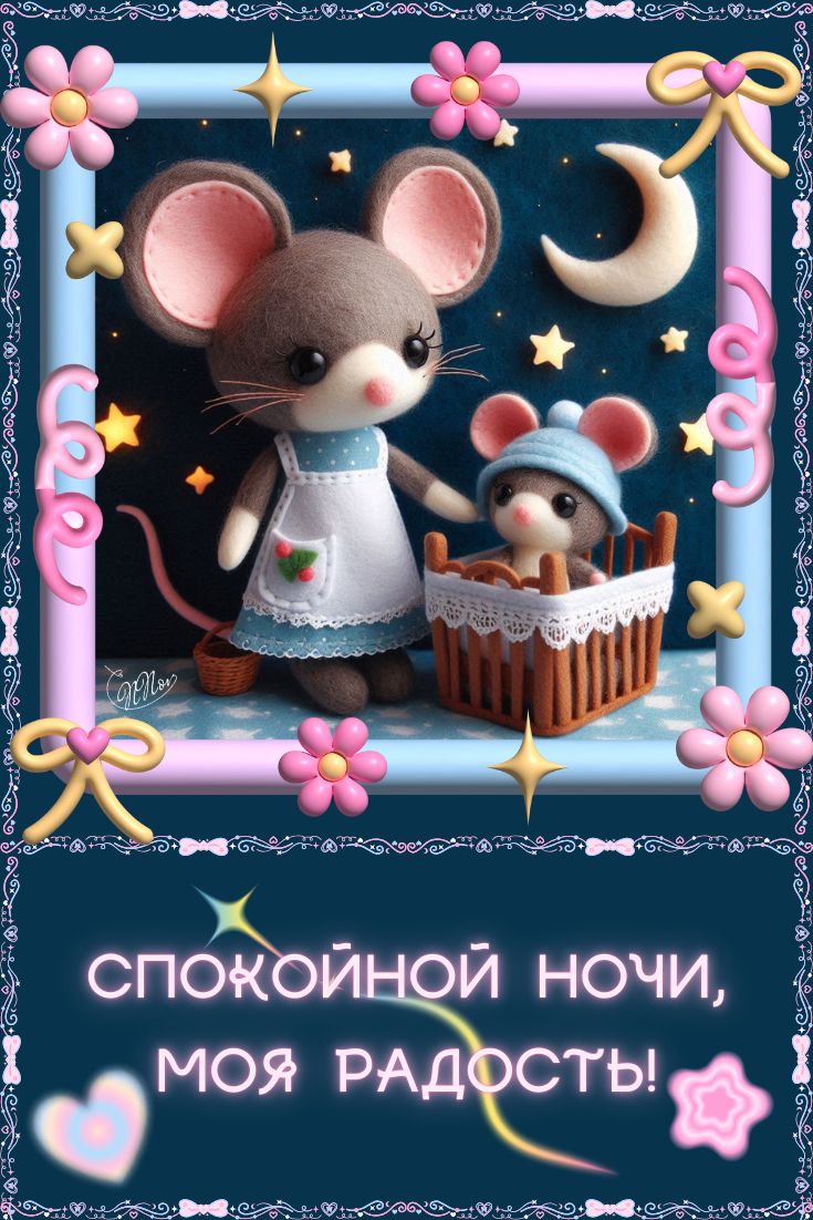 Открытка «Спокойной ночи»: Спокойной ночи: милая открытка мышки для ребенка. Тэги: Спокойной ночи, красивые, Спокойно…
