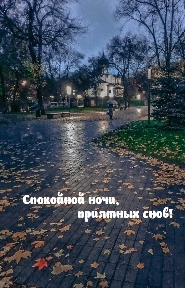 Открытка «Спокойной ночи»: Спокойной ночи: Осенний парк с фонарями. Тэги: Спокойной ночи, красивые, Спокойной ночи…