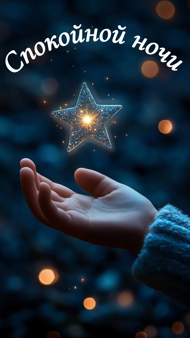 Открытка «Спокойной ночи»: Спокойной ночи: волшебная звезда на ладони. Тэги: Спокойной ночи, красивые, Спокойной ночи…