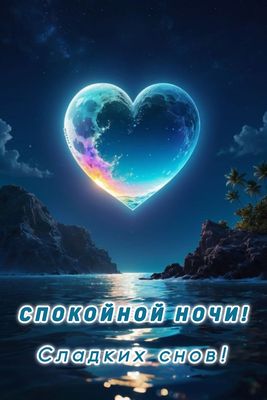 Открытка «Доброй ночи»: Открытка Спокойной ночи: Сердце над морем. Тэги: Спокойной ночи, Спокойной ночи, красивые…