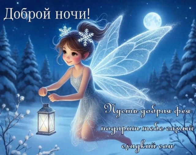 Открытка «Доброй ночи»: Доброй ночи! Открытка с волшебной феей и луной.