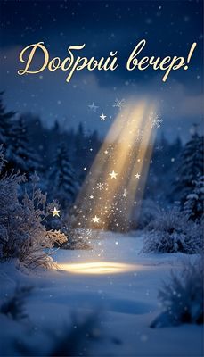 Открытка «Добрый вечер и пожелания»: Добрый вечер: Сказочный зимний лес с сиянием. Тэги: Добрый зимний вечер, Добрый…