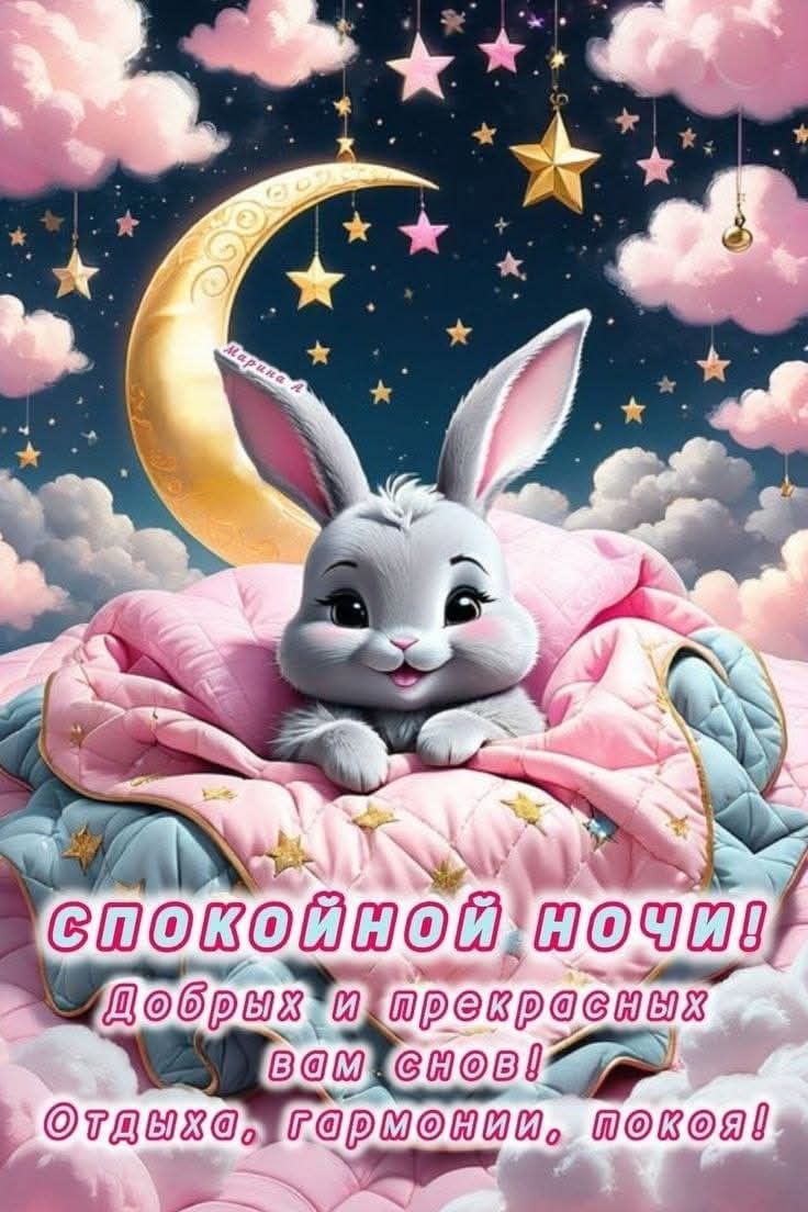 Открытка «Спокойной ночи»: Спокойной ночи: милый зайка под луной. Тэги: Спокойной ночи, с пожеланиями, Спокойной…