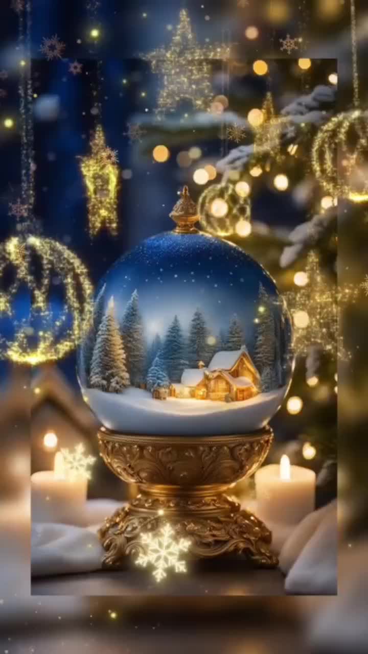 Открытка «Добрый зимний вечер»: Волшебный добрый вечер: Новогодний шар со свечами. Тэги: Доброго, прекрасного вечера…