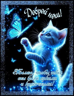 Открытка «Доброй ночи»: Доброй ночи: Волшебный котенок ловит сны.