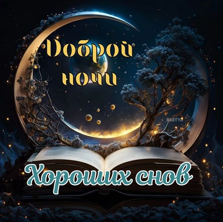 Открытка «Доброй ночи»: Доброй ночи: открытка «Хороших снов» под луной.