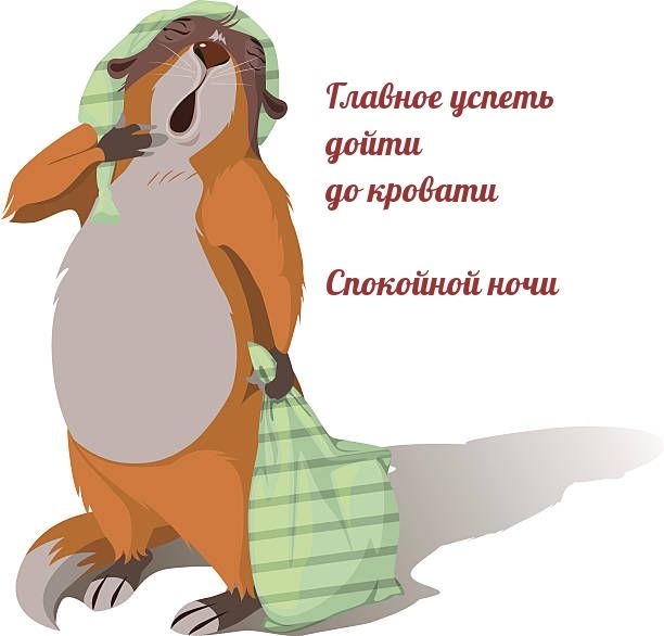 Открытка «Доброй ночи»: Спокойной ночи: «Главное успеть дойти до кровати». Тэги: Спокойной ночи, Спокойной ночи…