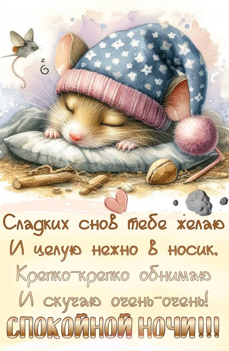 Открытка «Спокойной ночи»: Спокойной ночи: Милый котенок в колпаке со звездами. Тэги: Спокойной ночи, красивые…