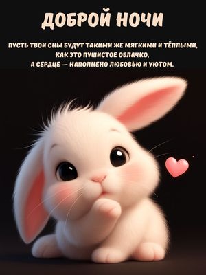 Открытка «Доброй ночи»: Доброй ночи: «Милый кролик с пожеланием нежных снов».