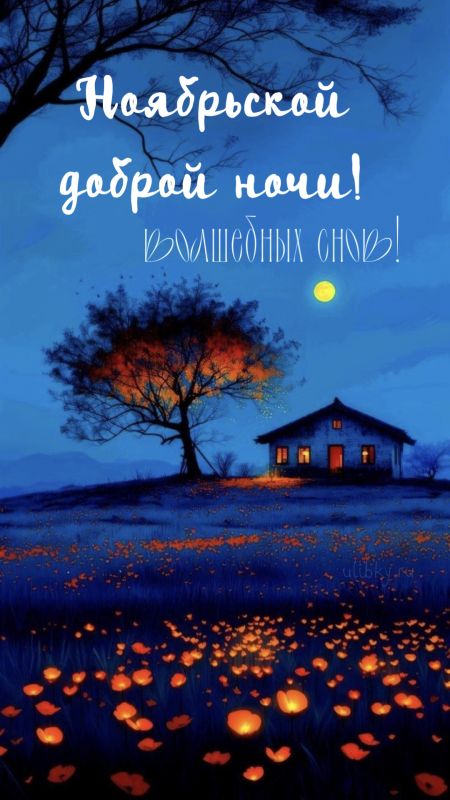 Открытка «Доброй ночи»: Ноябрьской доброй ночи: волшебный пейзаж с огнями.