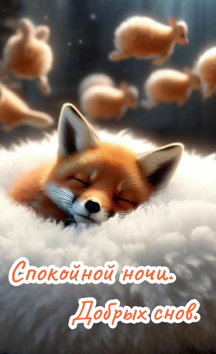 Открытка «Спокойной ночи»: Спокойной ночи: милое пожелание с лисой. Тэги: пожелание, рисунок, милый, сказочный, теплый…