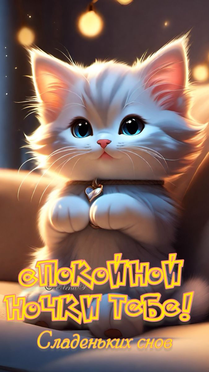 Открытка «Спокойной ночи»: Спокойной ночи: Милый пушистый кот. Тэги: Спокойной ночи, красивые, Спокойной ночи, с поже…