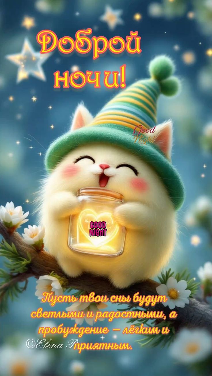 Открытка «Доброй ночи»: Доброй ночи! Милое пожелание от кота.