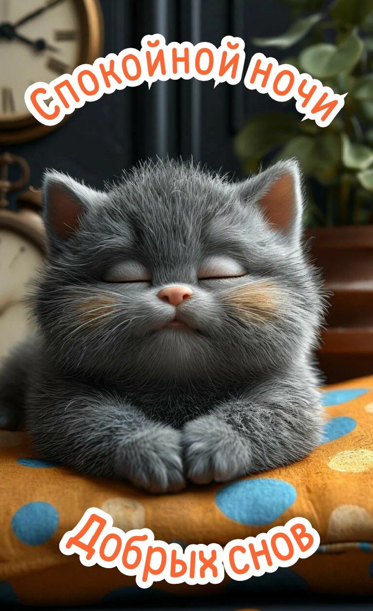 Открытка «Спокойной ночи»: Милый кот: Открытка «Спокойной ночи». Тэги: пожелание, кот, милый, животное, красивый…