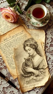 Открытка «Добрый день»: Красивая открытка: девушка с котом и чашка чая. Тэги: Добрый день и добрые пожелания, Добрый…