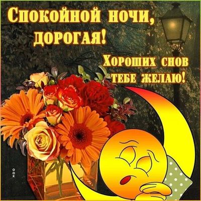 Открытка «Спокойной ночи»: Спокойной ночи, дорогая: Открытка с цветами и луной. Тэги: проза, Спокойной ночи, с пожела…