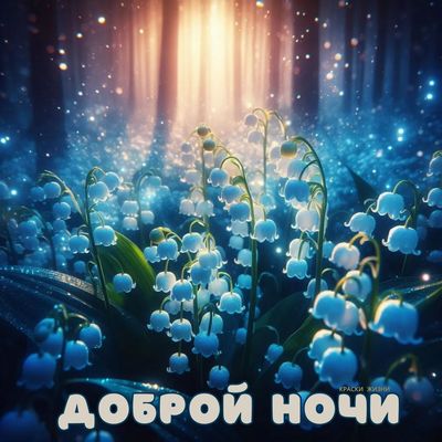 Открытка «Доброй ночи»: Волшебная открытка доброй ночи с ландышами.
