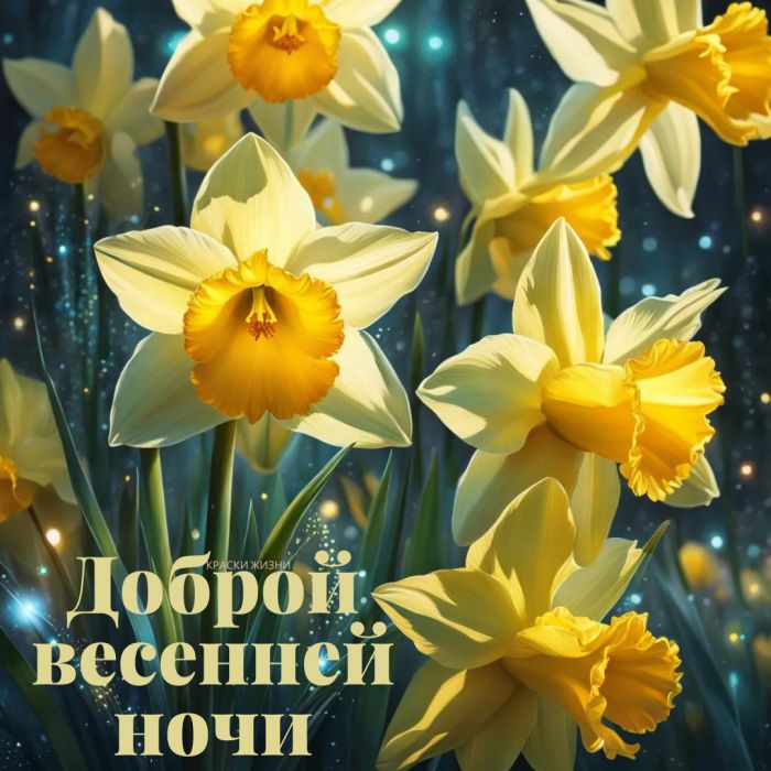 Открытка «Доброй ночи»: Доброй ночи: «Волшебные весенние нарциссы».