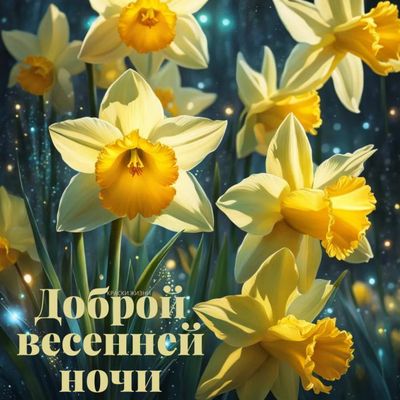 Открытка «Доброй ночи»: Доброй ночи: «Волшебные весенние нарциссы».