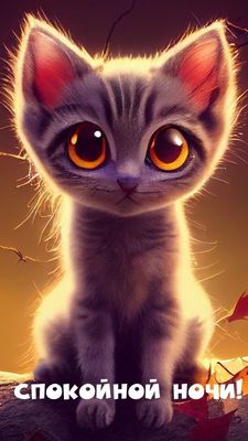 Открытка «Спокойной ночи»: Спокойной ночи: милая открытка с большим котом. Тэги: Спокойной ночи, с пожеланиями…