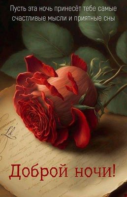 Открытка «Доброй ночи»: Доброй ночи: красивая красная роза на старинном письме. Тэги: проза, старинный