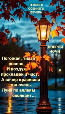 Открытка «Доброй ночи»: Доброй ночи: Стихи про красивый осенний вечер. Тэги: чистый, тихий, прохладный