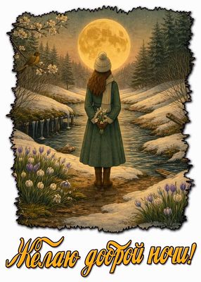 Открытка «Доброй ночи»: Доброй ночи: «Красивая открытка с девушкой под луной».
