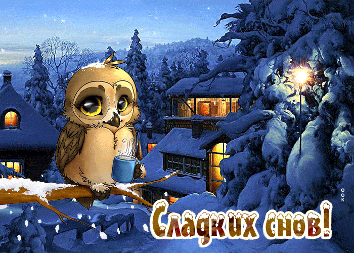Открытка «Доброй ночи»: Доброй ночи: Милая сова желает сладких снов.