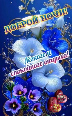 Открытка «Доброй ночи»: Доброй ночи: «Синий букет и сердечный подарок».