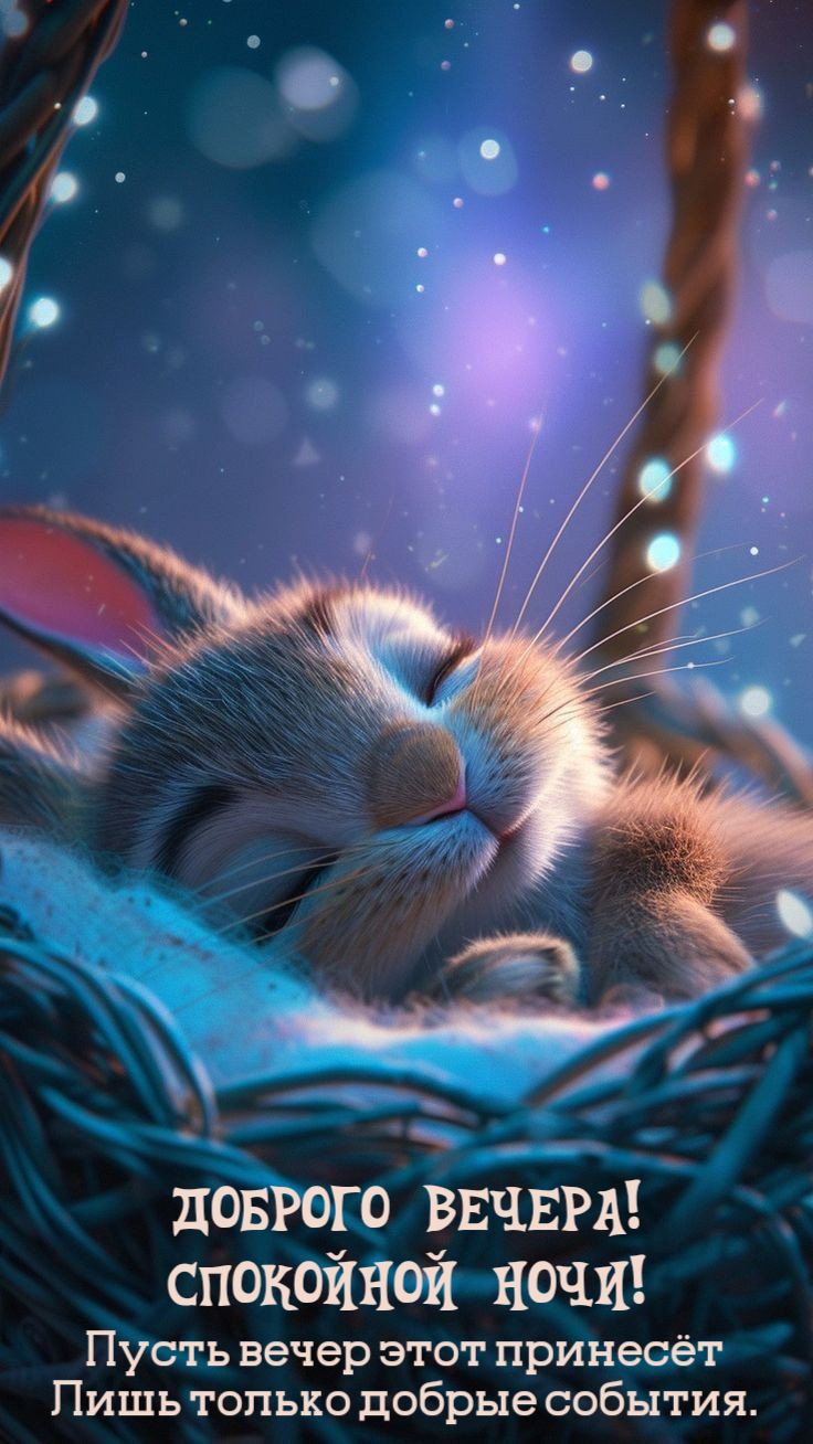 Открытка «Спокойной ночи»: Доброго вечера! Спокойной ночи: мультяшка-кролик. Тэги: Спокойной ночи и добрых снов…