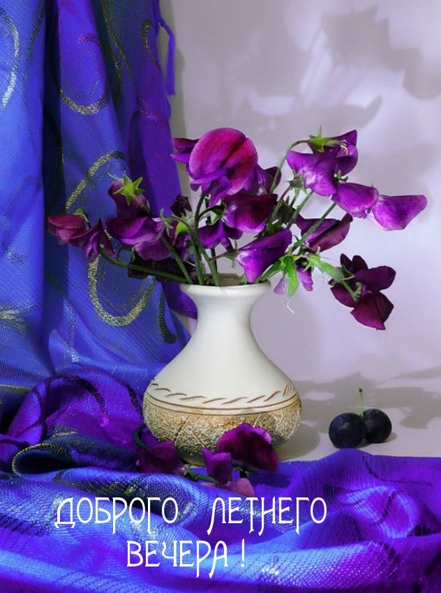 Открытка «Добрый вечер и пожелания»: Добрый вечер: «Летний букет в вазе». Тэги: Добрый вечер красивые, Доброго летнег…