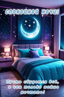Открытка «Спокойной ночи»: Спокойной ночи: «Волшебный интерьер в синих тонах». Тэги: ночной, Спокойной ночи, красивые…