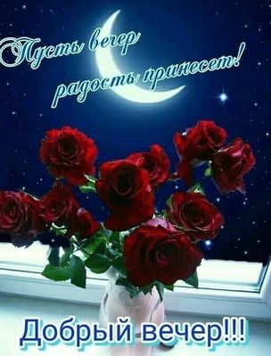 Открытка «Добрый вечер и пожелания»: Пожелание «Добрый вечер»: Красные розы под луной. Тэги: Добрый вечер красивые…