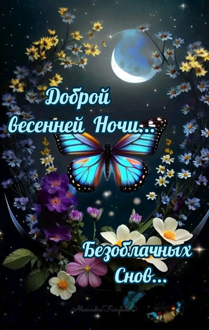 Открытка «Доброй ночи»: Доброй ночи: Волшебное весеннее пожелание.