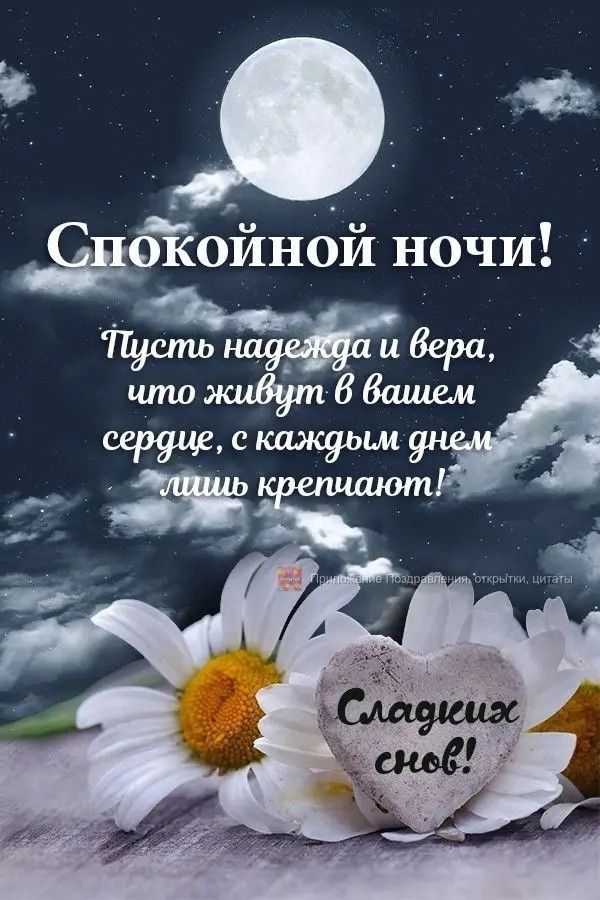 Открытка «Спокойной ночи»: Спокойной ночи: Сладких снов, душевное пожелание. Тэги: Спокойной ночи, с пожеланиями…