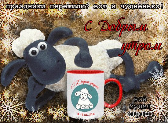 Открытка «С добрым утром»: С добрым утром! Праздники пережили – всё чудненько!. Тэги: животное, пожелание, юмор, утро…