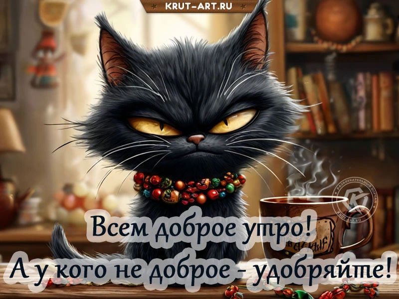 Открытка «С добрым утром»: Утренний позитив от сердитого кота. Тэги: С добрым утром, для поднятия настроением!…