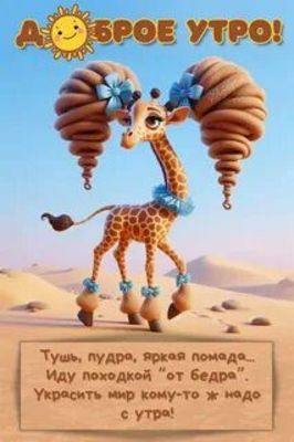 Открытка «С добрым утром»: Доброе утро: жираф-модница украсит мир с утра!. Тэги: хорошего дня, животное, пожелание…