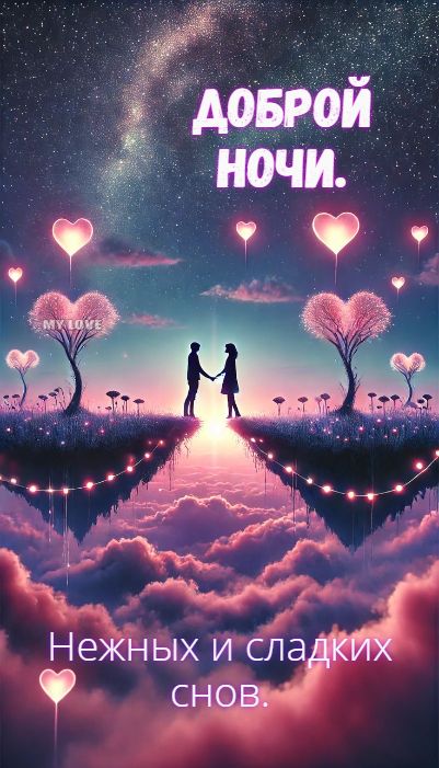Открытка «Доброй ночи»: Доброй ночи: Нежные сны для любимых.