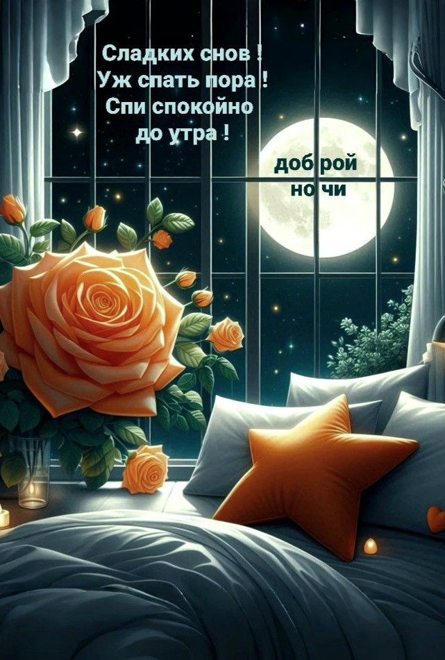 Открытка «Доброй ночи»: Открытка «Сладких снов»: Розы и луна для сладких снов.