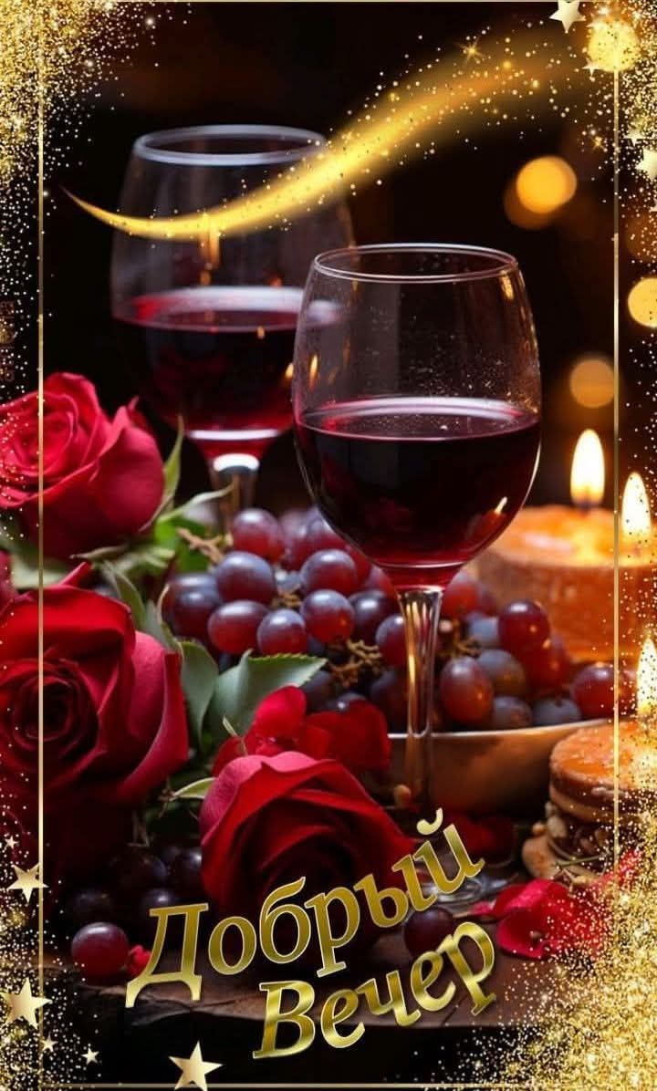 Открытка «Добрый вечер красивые»: Добрый вечер: романтическая открытка с вином и розами. Тэги: Добрый вечер женщине…