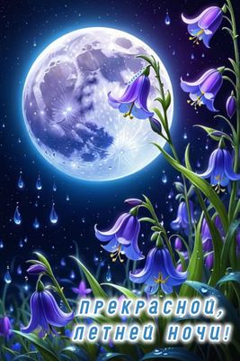 Открытка «Доброй ночи»: Доброй ночи: Лунный свет и нежные колокольчики.