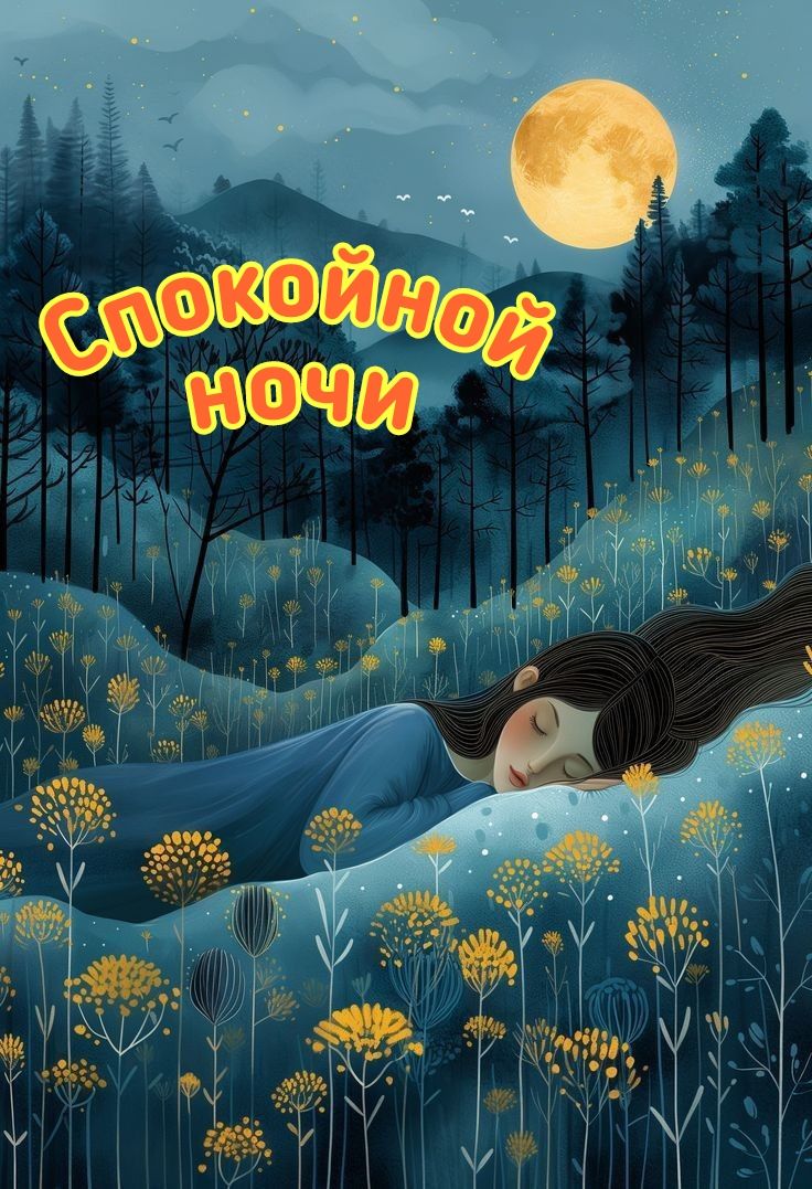 Открытка «Спокойной ночи»: Спокойной ночи: Сладкий сон среди цветов и луны. Тэги: пожелание, красивый, цветок, природа…