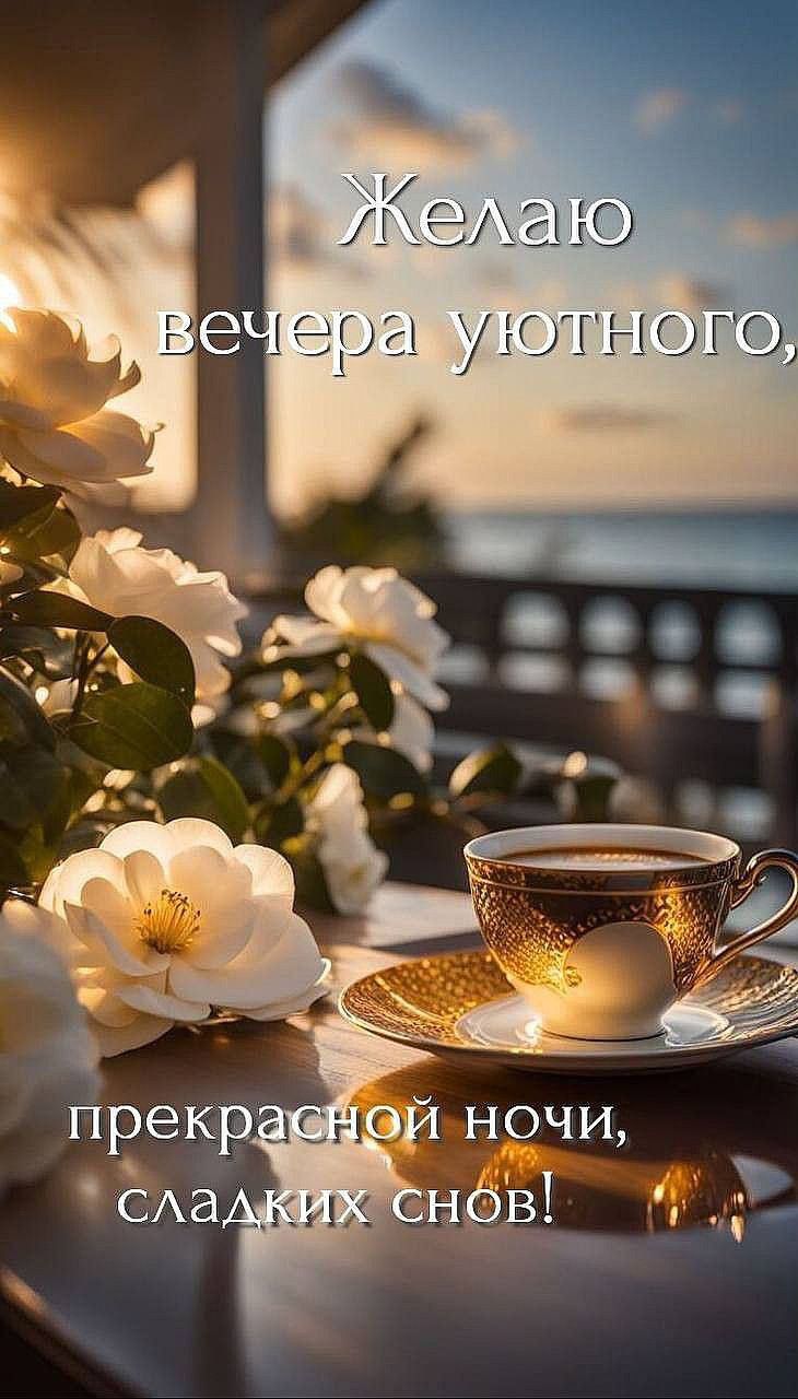 Открытка «Доброй ночи»: Добрый вечер: пожелание прекрасной ночи с цветами. Тэги: Добрый вечер и пожелания, Добрый веч…