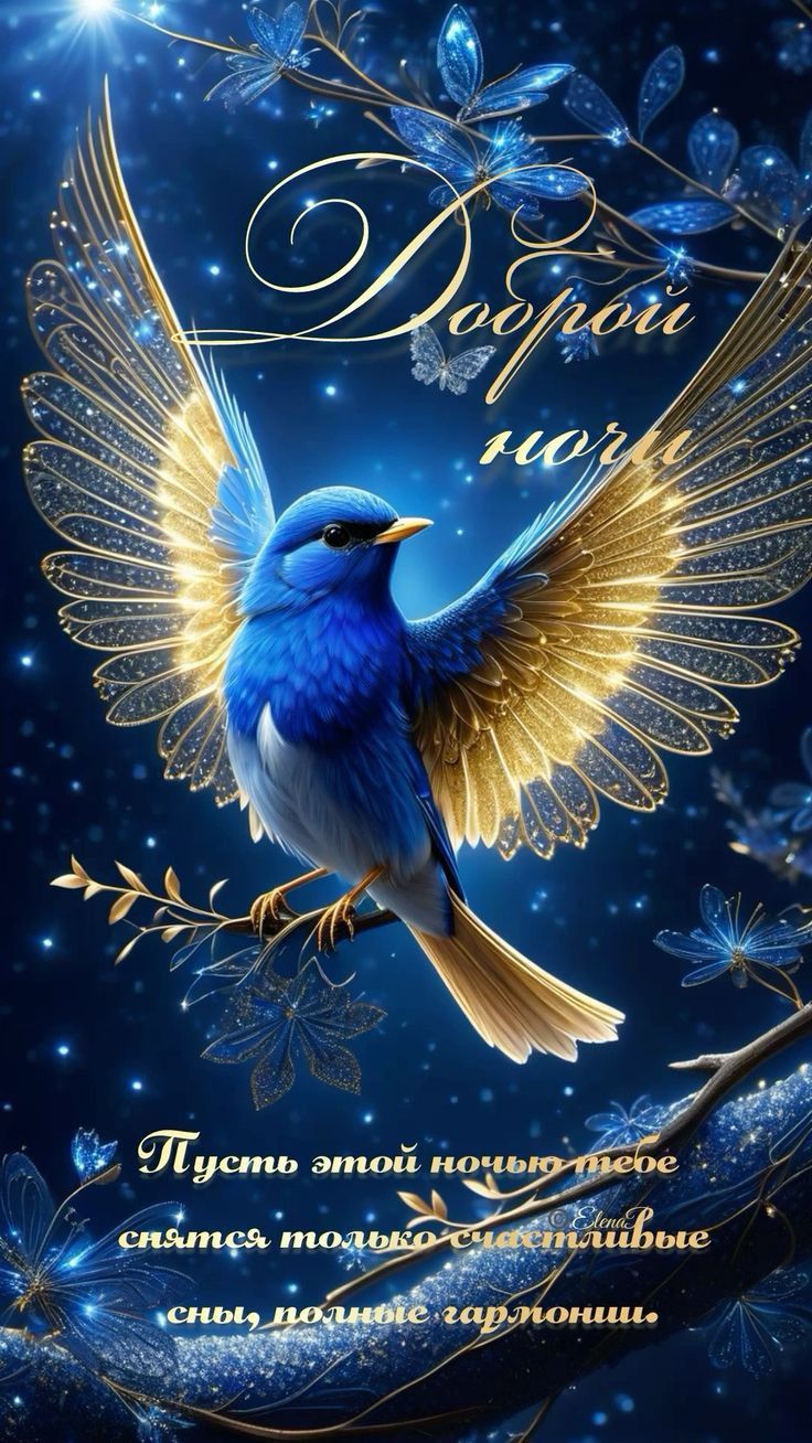 Открытка «Доброй ночи»: Доброй ночи: нежная птица и счастливый сон.