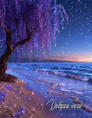 Открытка «Доброй ночи»: Доброй ночи: «Мерцающее дерево и море».
