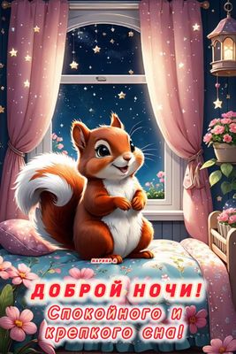 Открытка «Спокойной ночи»: добрый вечер: милая белка на фоне звездного неба. Тэги: Добрый вечер и пожелания, Добрый в…